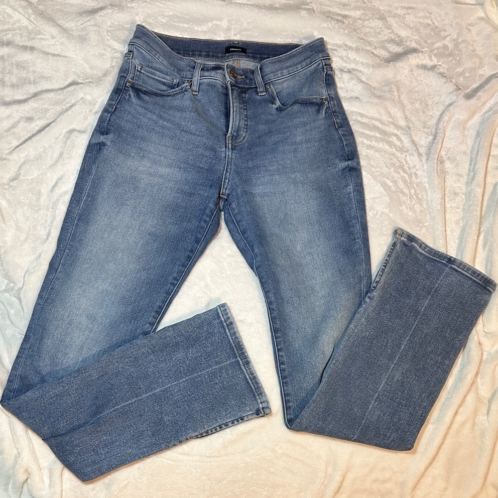 Express Light Blue Straight Leg Jeans